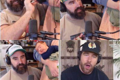 See the moment Travis Kelce meets Jason and Kylie’s newborn daughter Finnley on ‘New Heights’ podcast